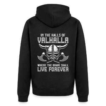 Wikinger Axt Helm Walhalla Warriors Mythologie Odi - Unisex Premium Bio Zip Hoodie - Schwarz - Hinten - Nico (187cm)