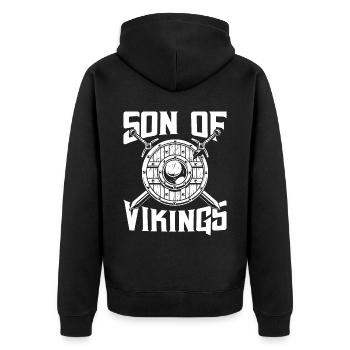 Sohn des Wikingers Axtkrieger Walhalla Warriors My - Unisex Premium Bio Zip Hoodie - Schwarz - Hinten - Nico (187cm)