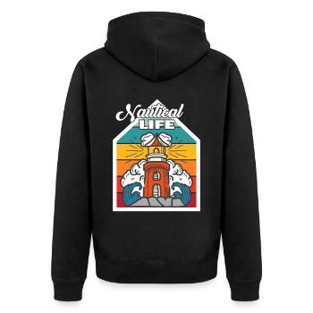 Nautischer Leuchtturm Kapitän Ankerschiff Ozean - Unisex Premium Bio Zip Hoodie - Schwarz - Hinten - Nico (187cm)