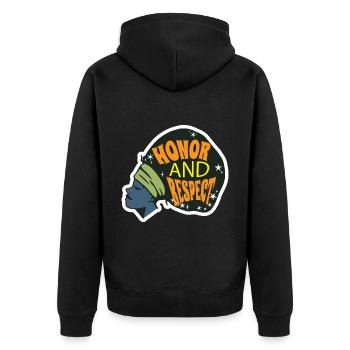 Schwarze Frau Ehre und Respekt Schwarzer Geschicht - Unisex Premium Bio Zip Hoodie - Schwarz - Hinten - Nico (187cm)