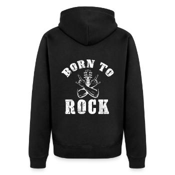 Born To Rock Metall Musik Rocking Heavy Metal Hard - Unisex Premium Bio Zip Hoodie - Schwarz - Hinten - Nico (187cm)