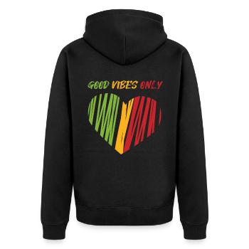 Jamaika Löwe Reggae Retro Kunst Souvenir Rastafari - Unisex Premium Bio Zip Hoodie - Schwarz - Hinten - Nico (187cm)
