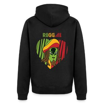 Reggae Love Alien Jamaika Souvenir Rasta Musik Ras - Unisex Premium Bio Zip Hoodie - Schwarz - Hinten - Nico (187cm)