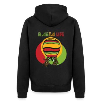 Good Vibes Nur Jamaika Herz Reggae Souvenir Rasta - Unisex Premium Bio Zip Hoodie - Schwarz - Hinten - Nico (187cm)