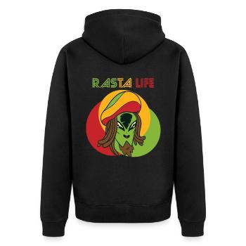 Reggae Herz Alien Rasta Jamaika Souvenir Rastafari - Unisex Premium Bio Zip Hoodie - Schwarz - Hinten - Nico (187cm)