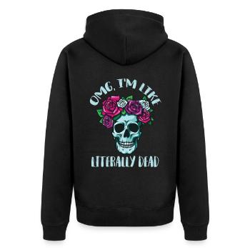Skull Roses Wreath Red Rose Bones Death Dead - Unisex Premium Organic Zip Hoodie - black - Back - Nico (187cm)