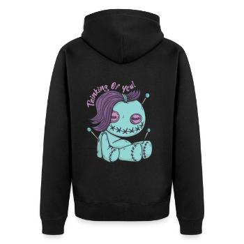 Zombie Voodoo Puppe, die an dich denkt! Halloween- - Unisex Premium Bio Zip Hoodie - Schwarz - Hinten - Nico (187cm)