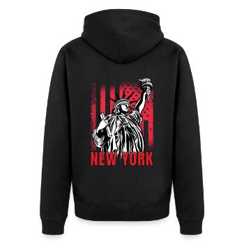 Liberty Statue NY Souvenir New York City USA - Unisex Premium Bio Zip Hoodie - Schwarz - Hinten - Nico (187cm)