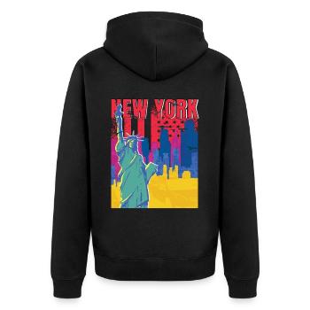 NY Souvenir New York City Liberty Island USA - Unisex Premium Bio Zip Hoodie - Schwarz - Hinten - Nico (187cm)