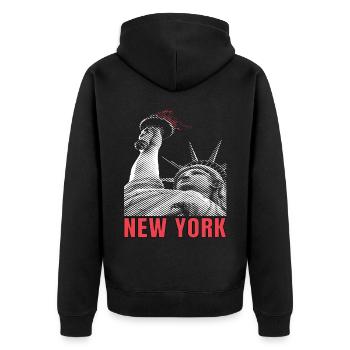 New York City Liberty Statue Manhattan USA - Unisex Premium Bio Zip Hoodie - Schwarz - Hinten - Nico (187cm)