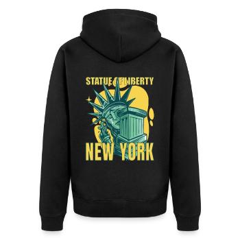 New York City Liberty Statue Manhattan USA - Unisex Premium Bio Zip Hoodie - Schwarz - Hinten - Nico (187cm)