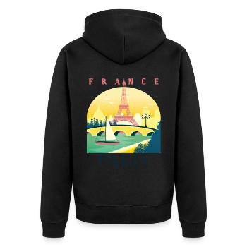 Ich liebe Paris und Eiffelturm Bonjour aus Frankre - Unisex Premium Bio Zip Hoodie - Schwarz - Hinten - Nico (187cm)