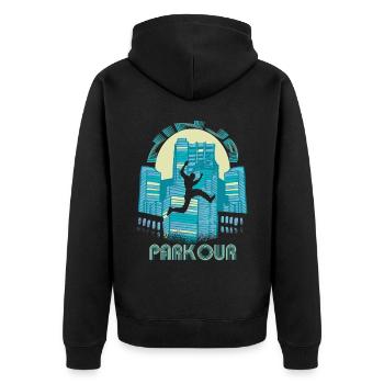 City Ninja Parkour Jumping Building Freestyle Run - Unisex Premium Organic Zip Hoodie - black - Back - Nico (187cm)