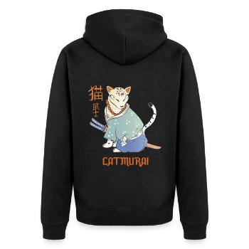 Cat Samurai Catmurai Japanese Warrior Funny - Unisex Premium Organic Zip Hoodie - black - Back - Nico (187cm)