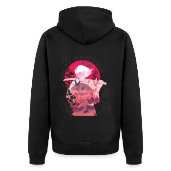 Samurai Mädchen Samugirl Japanische Blumen Krieger - Unisex Premium Bio Zip Hoodie - Schwarz - Hinten - Nico (187cm)