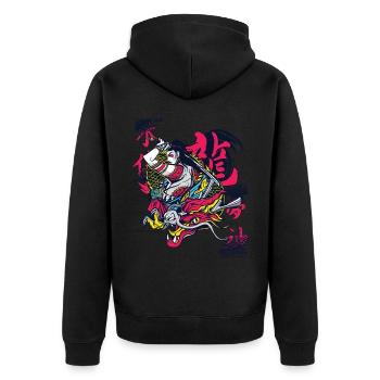 Samouraï Dragon Guerrier Ninja Fille Japonaise Ku - Veste à capuche bio Premium Unisexe - noir - Dos - Nico (187cm)
