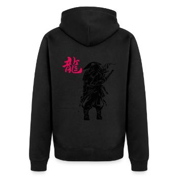 Japanische Kunst Samurai Ninja Japanischer Krieger - Unisex Premium Bio Zip Hoodie - Schwarz - Hinten - Nico (187cm)