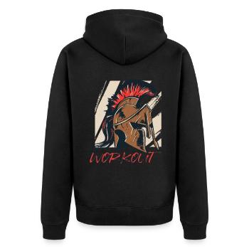 Sparta Glory Spartanischer Helm Altes Griechenland - Unisex Premium Bio Zip Hoodie - Schwarz - Hinten - Nico (187cm)
