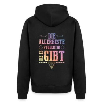 Allerbeste Studentin - Unisex Premium Bio Zip Hoodie - Schwarz - Hinten - Nico (187cm)