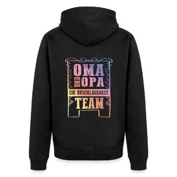 oma und opa team - Unisex Premium Bio Zip Hoodie - Schwarz - Hinten - Nico (187cm)