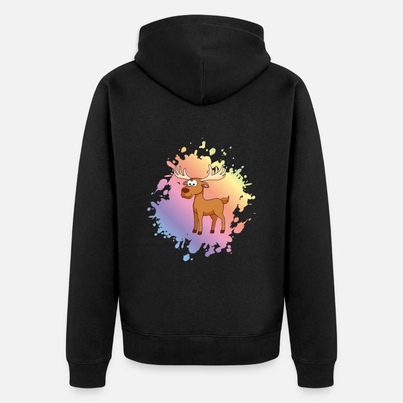 Elch Comic Tier - Unisex Premium Bio Zip Hoodie - Schwarz