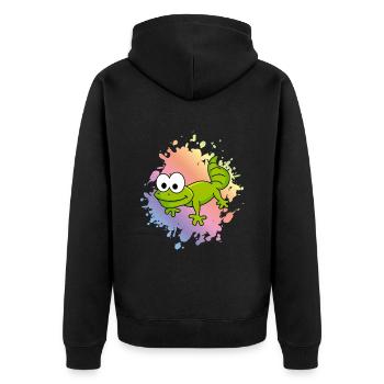 Gecko Comic Tier - Unisex Premium Bio Zip Hoodie - Schwarz - Hinten - Nico (187cm)