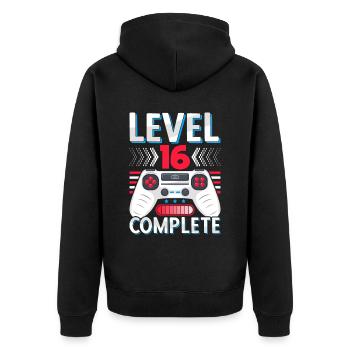16 Wedding Anniversary Gift Man Woman Husband Wife - Unisex Premium Organic Zip Hoodie - black - Back - Nico (187cm)