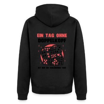 Ein Tag ohne Doppelkopf - Unisex Premium Bio Zip Hoodie - Schwarz - Hinten - Nico (187cm)