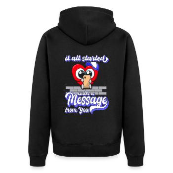 Valentinstag - Jahrestag - Karneval - Unisex Premium Bio Zip Hoodie - Schwarz - Hinten - Nico (187cm)