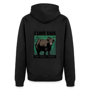 I love Yaks and maybe 3 people - Unisex Premium Bio Zip Hoodie - Schwarz - Hinten - Nico (187cm)