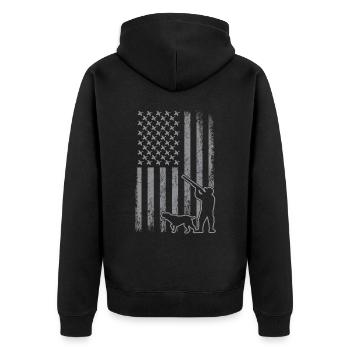 American Flag with Duck Hunting - Unisex Premium Bio Zip Hoodie - Schwarz - Hinten - Nico (187cm)