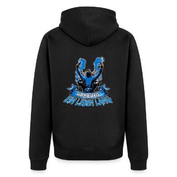 Hamburg ein Leben lang - Unisex Premium Bio Zip Hoodie - Schwarz - Hinten - Nico (187cm)