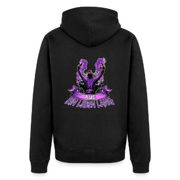 Aue ein Leben lang - Unisex Premium Bio Zip Hoodie - Schwarz - Hinten - Nico (187cm)