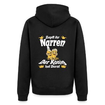 Schützenfest Zapt ihr Narren der König hat Durst - Unisex Premium Bio Zip Hoodie - Schwarz - Hinten - Nico (187cm)