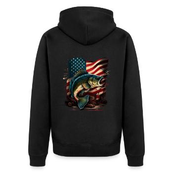 Fishing and an American Flag - Largemouth Bass - Unisex Premium Bio Zip Hoodie - Schwarz - Hinten - Nico (187cm)