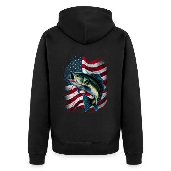 Fishing and an American Flag - Largemouth Bass - Unisex Premium Bio Zip Hoodie - Schwarz - Hinten - Nico (187cm)