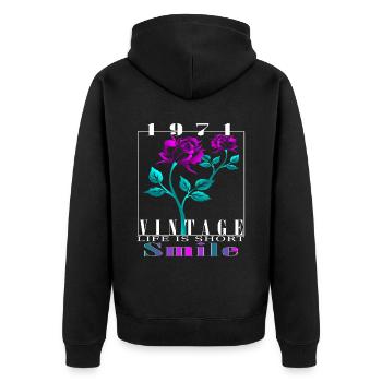 1971 Jahrgang vintage Geburtstag Spruch Idee - Unisex Premium Bio Zip Hoodie - Schwarz - Hinten - Nico (187cm)