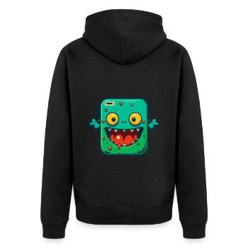 Monster Crash - Cheeky Green Tablet Monster - Unisex Premium Organic Zip Hoodie - black - Back - Nico (187cm)