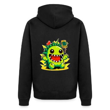 Monster Crash - Monstre dinosaure vert effronté - Veste à capuche bio Premium Unisexe - noir - Dos - Nico (187cm)