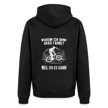 Fahrrad MTB fahren ohne Akku Strom Downhill - Unisex Premium Bio Zip Hoodie - Schwarz - Hinten - Nico (187cm)