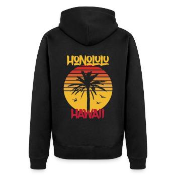 Hawaii Honolulu Palmen Ocean Surfing - Unisex Premium Bio Zip Hoodie - Schwarz - Hinten - Nico (187cm)