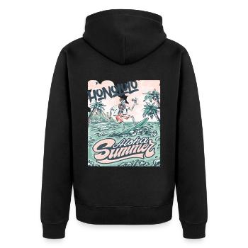 Honolulu Surfing Hawaii Holiday Palm Beach Ocean - Unisex Premium Organic Zip Hoodie - black - Back - Nico (187cm)