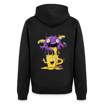 Monster Crash - Purple Monster and Yellow Cup - Unisex Premium Organic Zip Hoodie - black - Back - Nico (187cm)