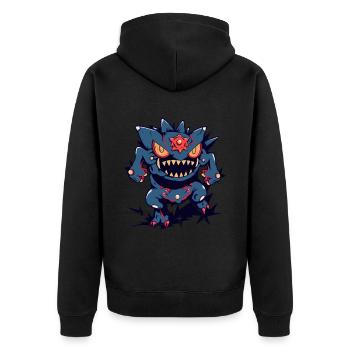 Monster Crash - Cooles blaues Monster - Unisex Premium Bio Zip Hoodie - Schwarz - Hinten - Nico (187cm)