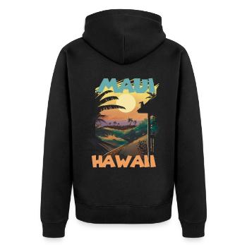 Retro Maui Hawaii Palmen Surfen im Ozean - Unisex Premium Bio Zip Hoodie - Schwarz - Hinten - Nico (187cm)