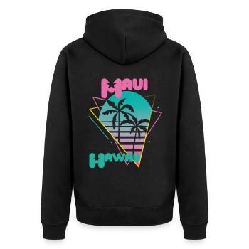 Vacances rétro Maui Hawaï Palmiers Plage Océan - Veste à capuche bio Premium Unisexe - noir - Dos - Nico (187cm)