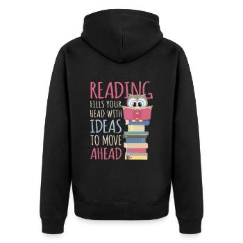 Bookworm reading Book Bookworm Library Owl - Unisex Premium Organic Zip Hoodie - black - Back - Nico (187cm)