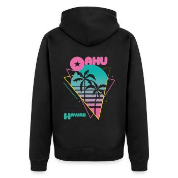 Retro Oahu Hawaii Palm Trees Surfing in the Ocean - Unisex Premium Organic Zip Hoodie - black - Back - Nico (187cm)