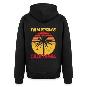 Californie, Palm Springs, Palmiers, Océan, Surf - Veste à capuche bio Premium Unisexe - noir - Dos - Nico (187cm)