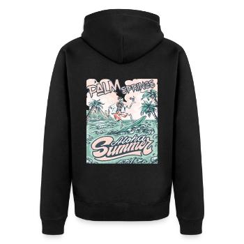 Palm Springs Surfen Kalifornien Urlaub Palme Ozean - Unisex Premium Bio Zip Hoodie - Schwarz - Hinten - Nico (187cm)